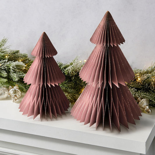 LampLust Pink Tree, 2 Pack Honeycomb Paper Trees 10 & 12 Inch, Pink Decorations, Winter Wonderland & Enchanted Forest Decorations Indoor, Home Table Top Decor, Table Centerpieces