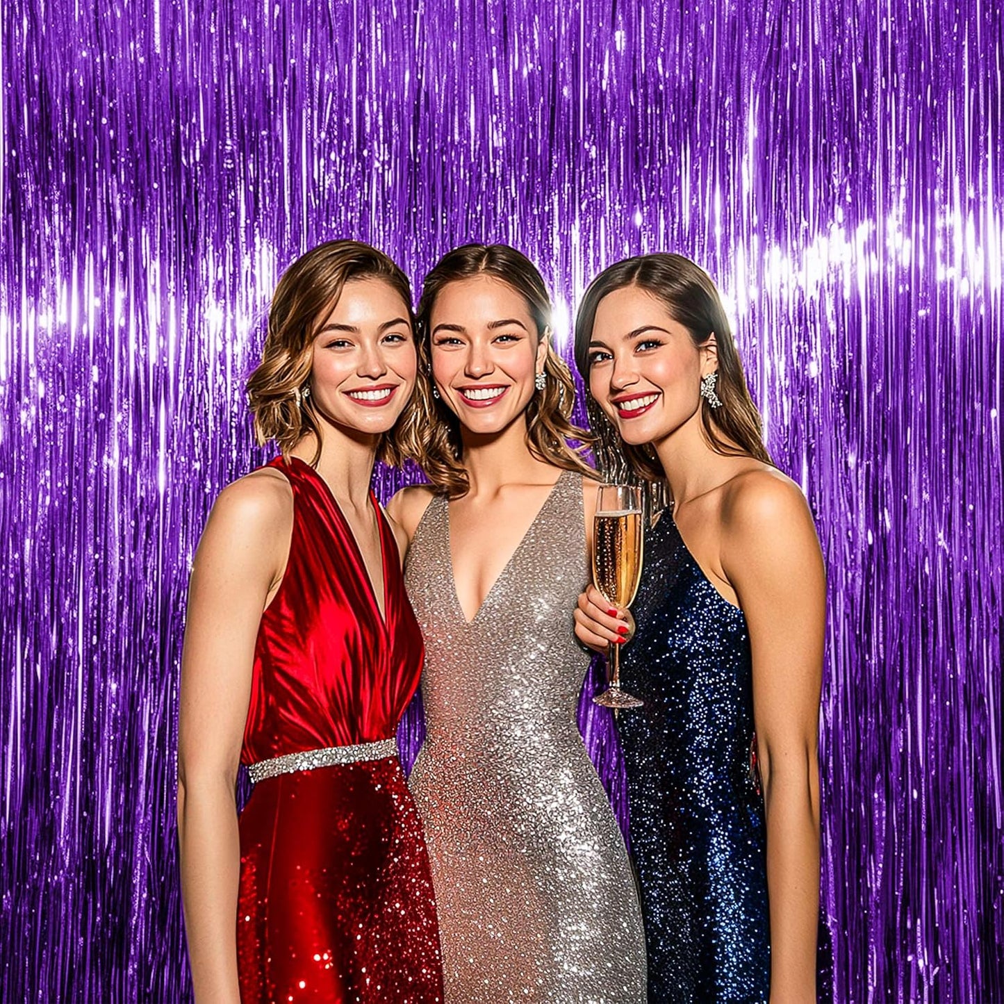 BTSD-home Purple Foil Fringe Curtain, Metallic Photo Booth Backdrop Tinsel Door Curtains for Wedding Birthday Bridal Shower Baby Shower Bachelorette Christmas Party Decorations(4 Pack, 8ft x 3ft)