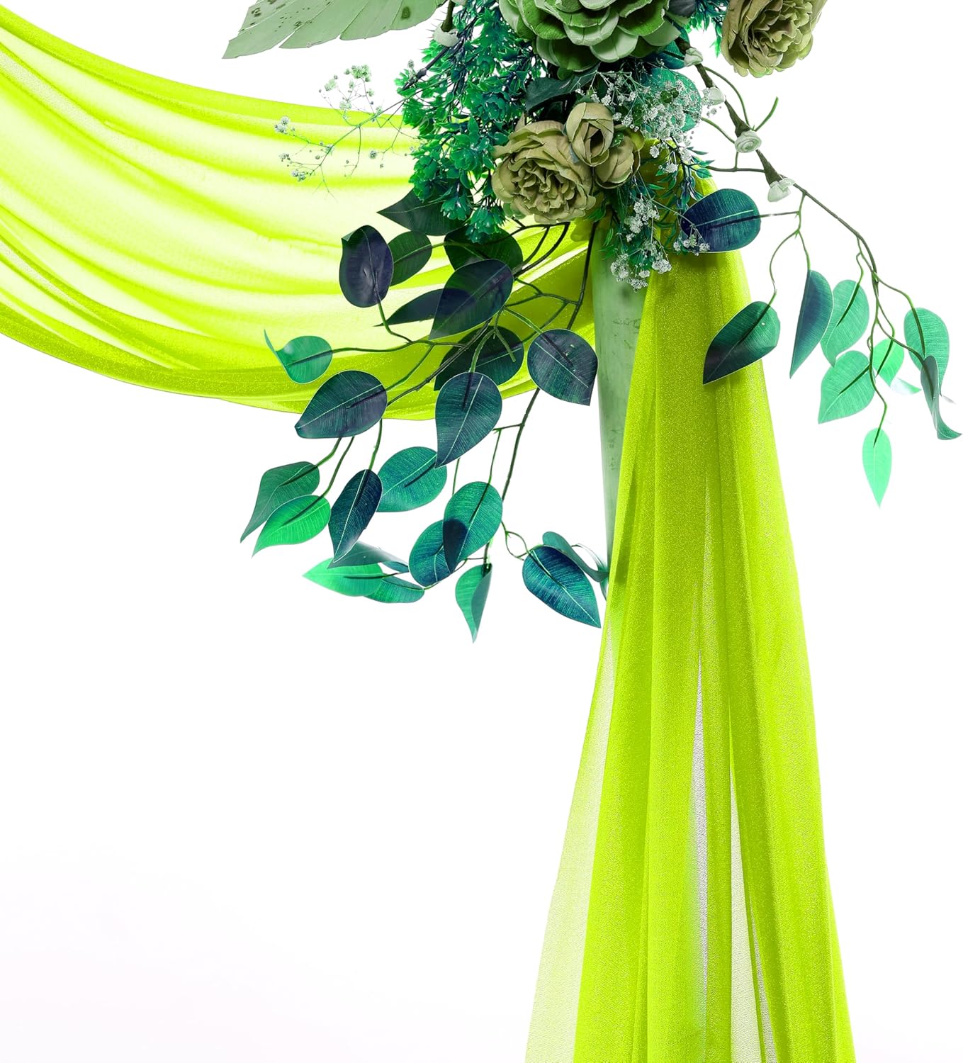 VDS Pack of 1 Panel (30 Inch X 50 Feet) Wedding Arch Draping Fabric Sheer Chiffon Fabric Drapery for Wedding Ceremony Reception Swag Backdrop Canopy Chuppah ARBO Altars Decoration (Parrot Green)