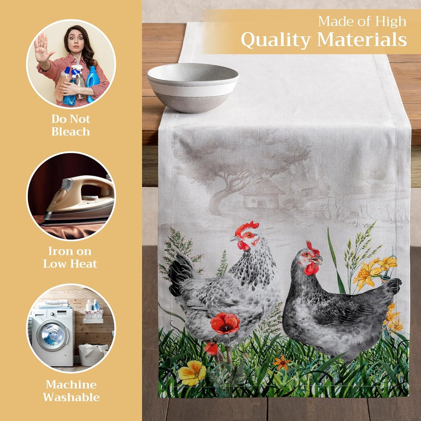 Maison d' Hermine Table runner 100% Cotton Single Layer Table Runners 72 inches long Decorative for Home Kitchen Dining Party Baby Shower Wedding Bridal Shower Spring Summer (Basse Cour, 14.50" x 72")