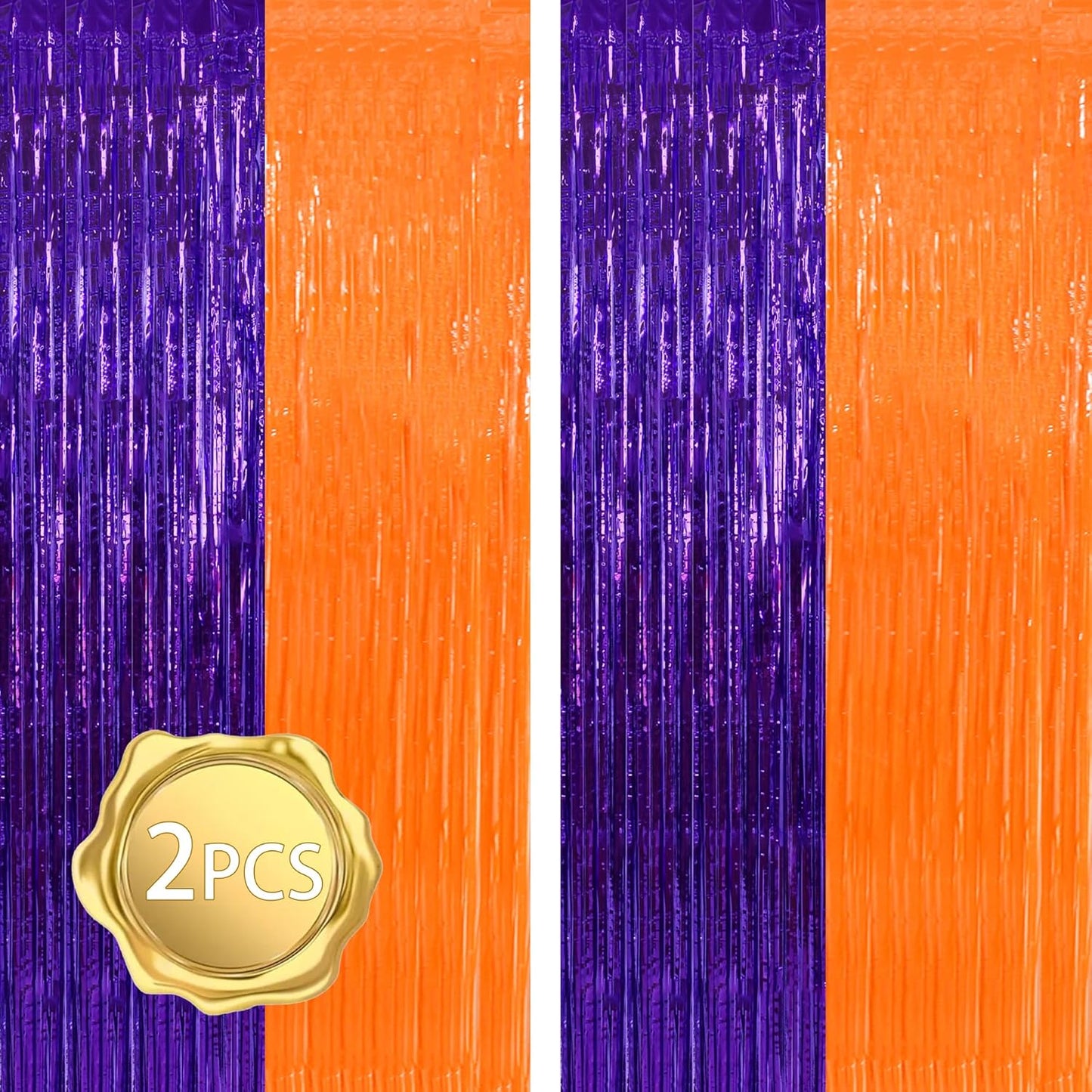 BEISHIDA 2Pcs Orange Purple Door Streamer Happy Halloween Backdrop Foil Fringe Tinsel Horry Party Curtains Backdrops for Horry Party Hallowen Decoration (3.28 ft x 6.56 ft)