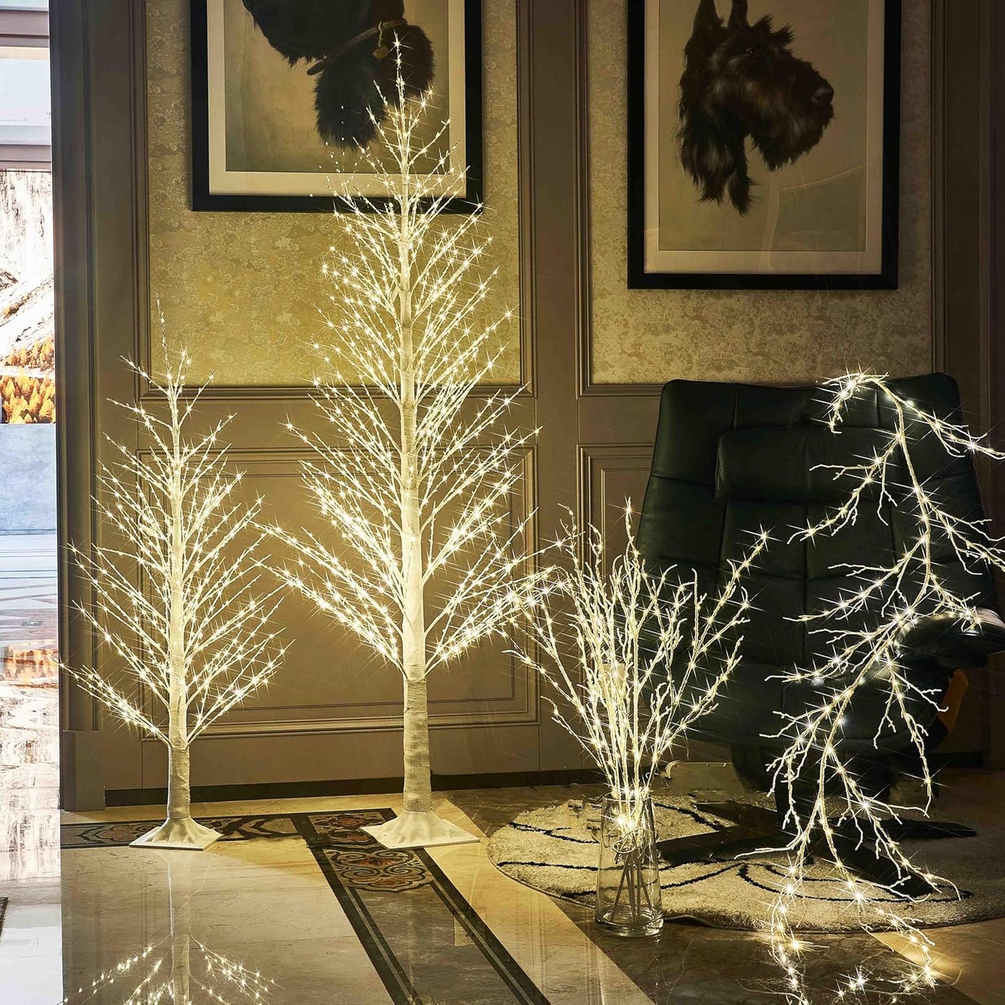 Hairui Lighted Birch Garland 6FT 120 LED Fairy Lights Plug in Pre-lit Twig Vine Lights for Christmas Fireplace Mantle Table Decoration Indoor Outdoor