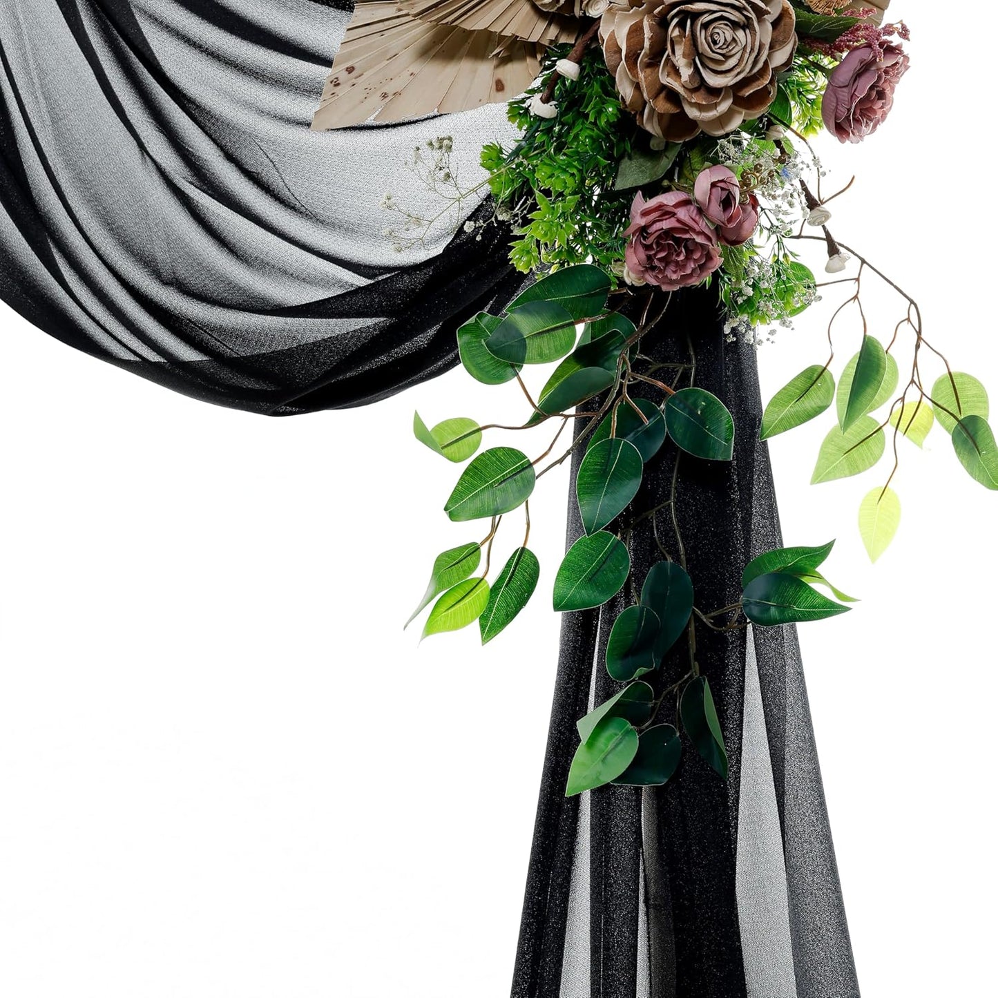 VDS Pack of 1 Panel (30 Inch X 100 Feet) Wedding Arch Draping Fabric Sheer Chiffon Fabric Drapery for Wedding Ceremony Reception Swag Backdrop Canopy Chuppah ARBO Altars Decoration (Black)