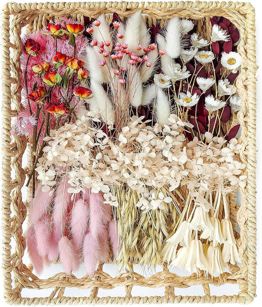 DIY Natural Dried Flower Set for Vase, Bulk Boho Dried Flowers with Stems,Fall Decor, Mini Flower Arrangements.(Pink)