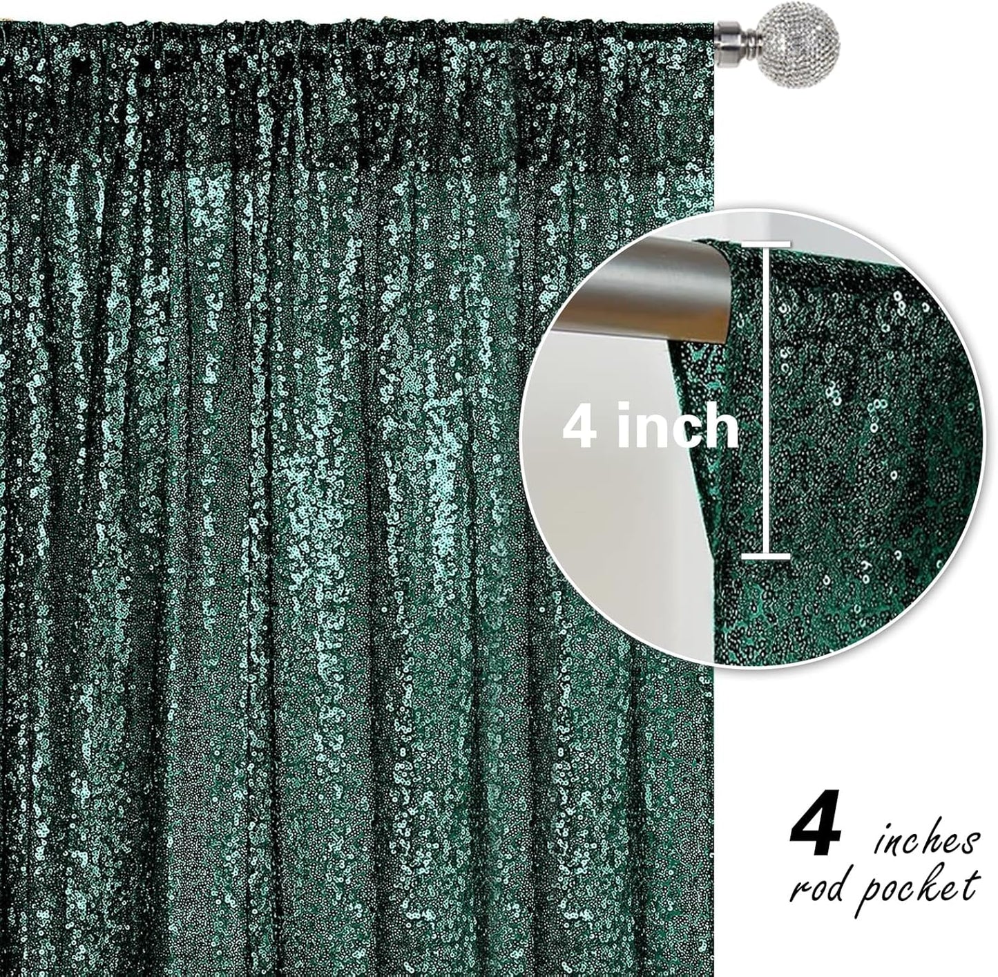 Dark Green Sequin Backdrop Curtain 2 Pieces 2FTx8FT Glitter Photography Backdrop for Party Wedding Birthday Christmas Decorations