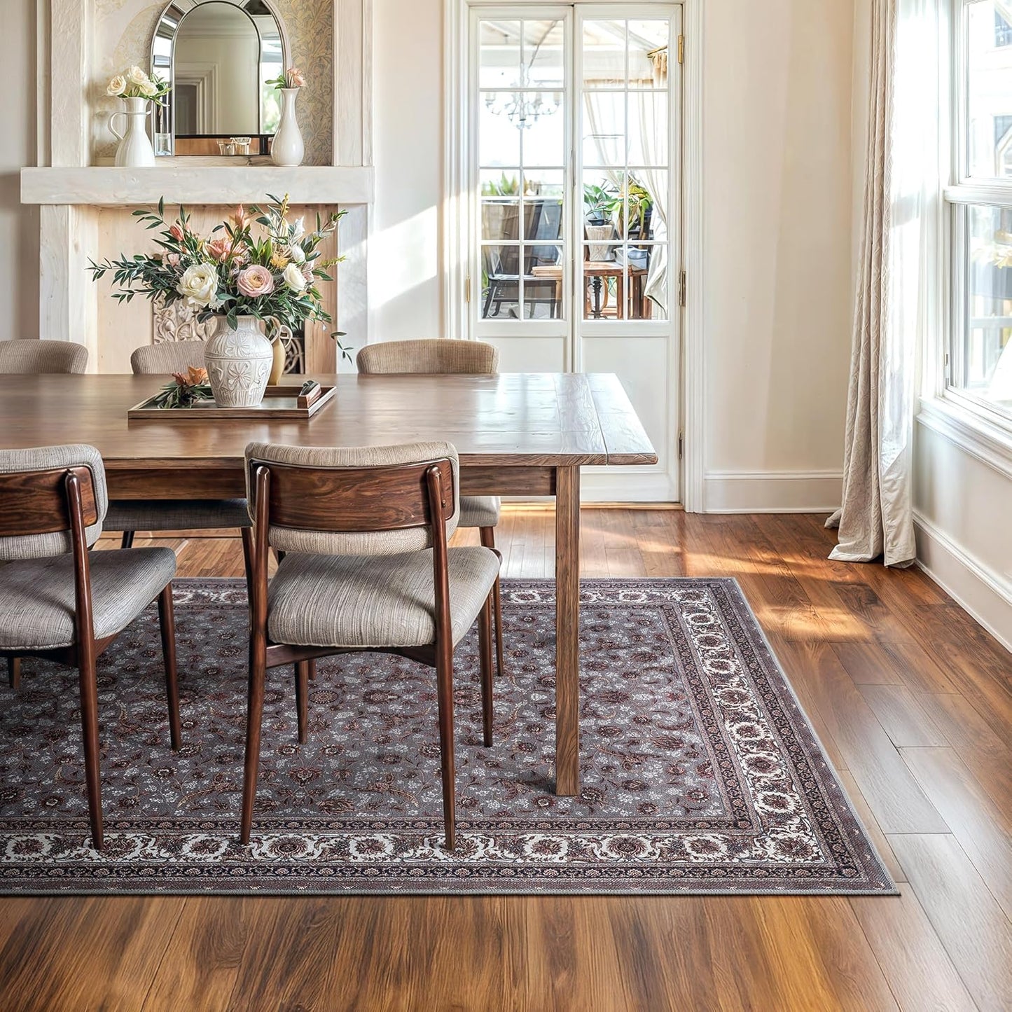 Bloom Rugs Washable Non-Slip 6' x 9' Rug - Slate Gray Traditional Oriental Area Rug for Living Room, Bedroom, Dining Room, and Kitchen - Exact Size: 6' x 9'