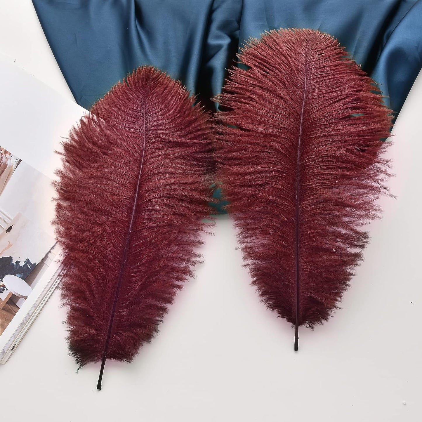 Ballinger Big Burgundy Ostrich Feathers - 24Pcs 12-14inch Wine Red Feathers for Party Centerpieces, Flower Arrangement and Home Decor