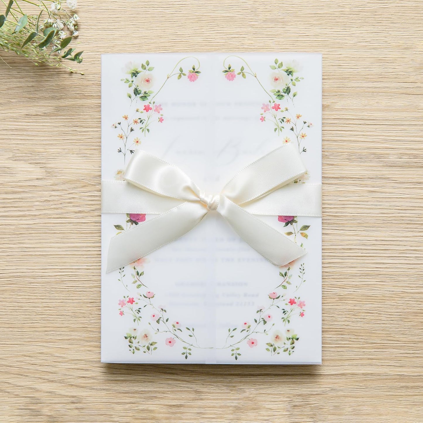 PONATIA 50PCS Vellum Jackets for 5x7 Invitation Cards- 135GSM Wild Flowers Printed Vellum Sleeves, Quinceanera Wedding Invitation Cards Wraps, Transparent Christmas Gift Cards Jackets