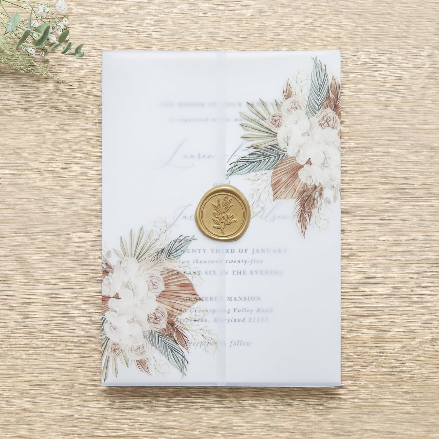 PONATIA 50PCS Vellum Jackets for 5x7 Invitation Cards- 135GSM Boho Flowers Vellum Sleeves Paper - Wedding Invitations Wraps - Transparent Card Jacket