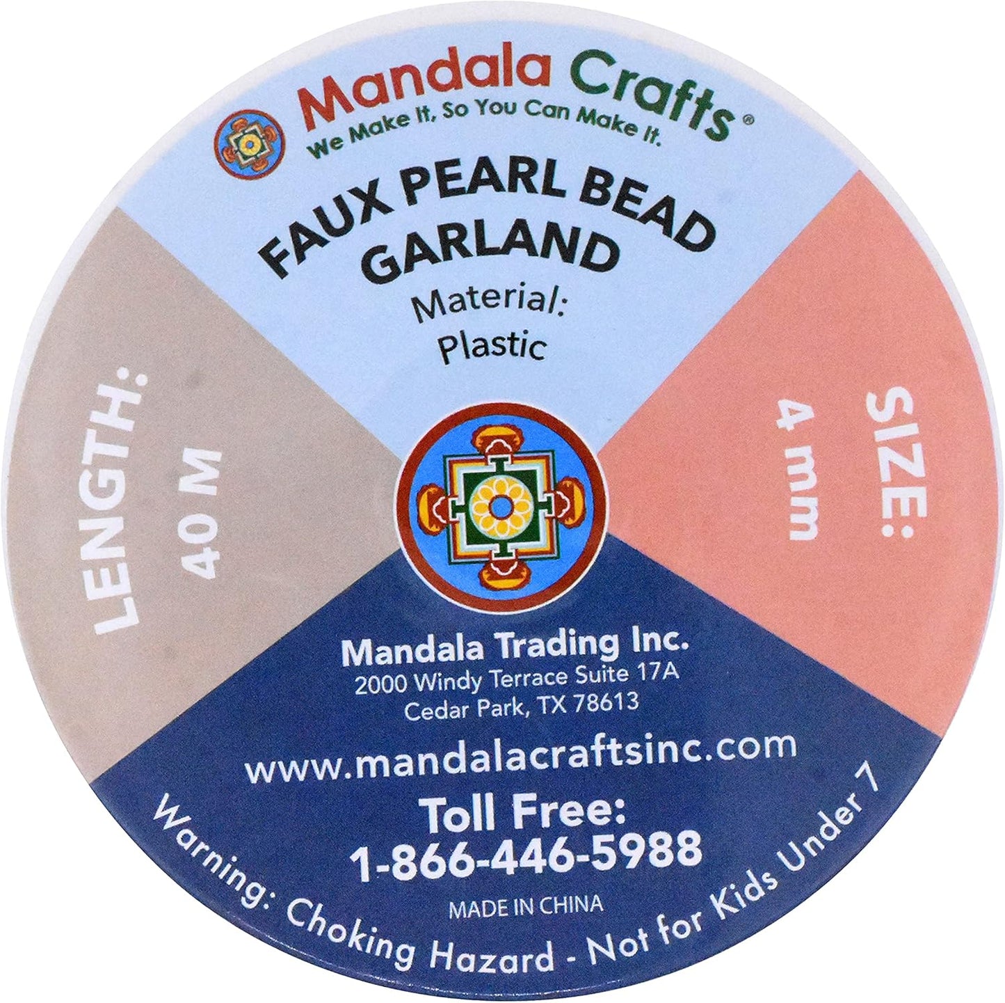 Mandala Crafts 4mm Faux Rose Gold Pearl Beads Roll - 44 Yards Strand of Fake Pearls Chain Garlands Spool String for Christmas Tree, Wedding, Party, Vases, DIY Decoration