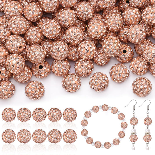 200pcs 10mm Rhinestone Beads for Jewelry Making, Light Peach Shiny Round Disco Ball Beads Bulk, Sparkle Crystal Clay Christmas for Bracelet Baseball Necklace Earring Crafting and DIY
