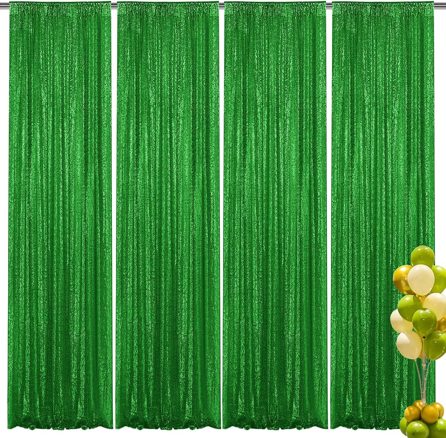 Green Sequin Backdrop Curtain 4 Pieces 2FTx8FT Glitter Photography Backdrop for Party Wedding Birthday Christmas Decorations