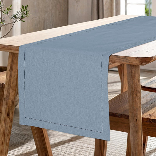 Ruvanti Linen Table Runner 60 Inches, Classic Hemstitch, Washable, Reusable, Non-Slipping, Stain Resistant- Perfect for Parties, Weddings, Dinners, Thanksgiving, Christmas, Indoor use – Grey