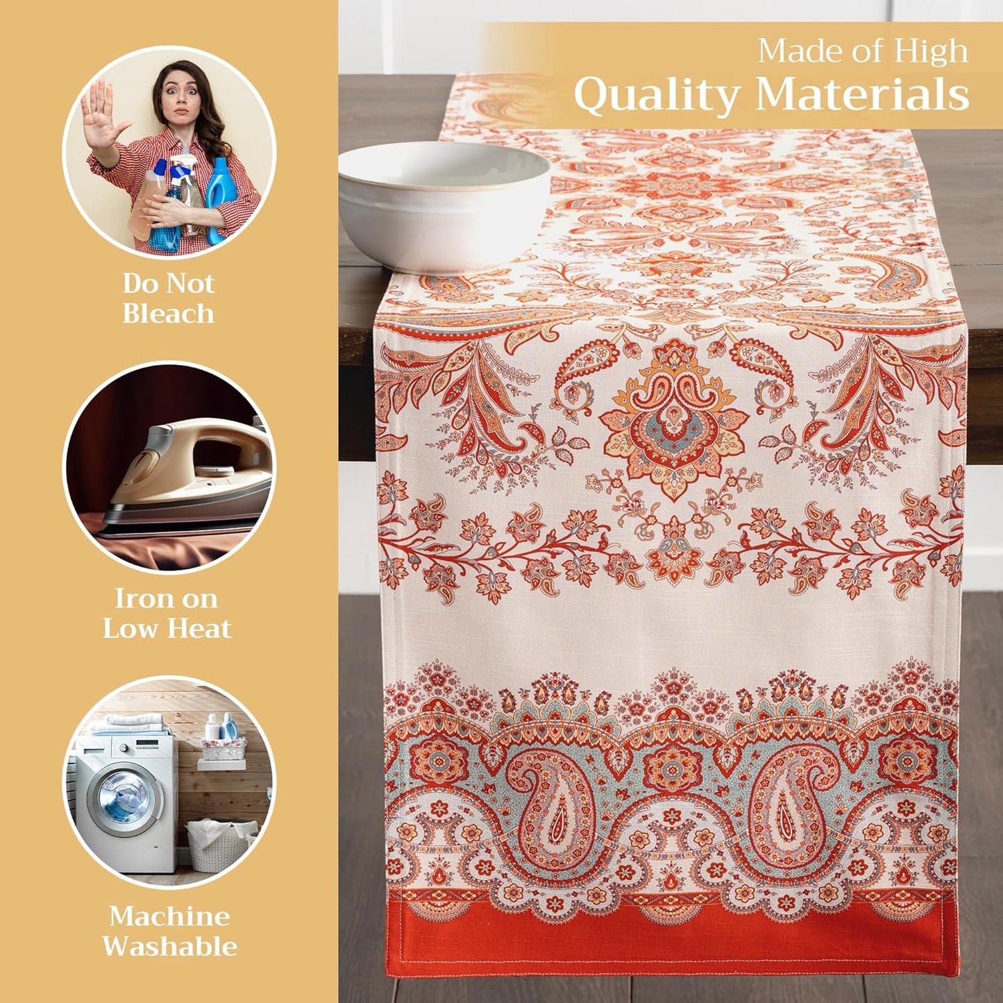 Maison d' Hermine Table Runner 100% Cotton Double Layer Table Runners 108 inches Long for Thanksgiving Christmas Decorations Home Kitchen Dining Party Wedding (Cachemire, 14.5" x 108")