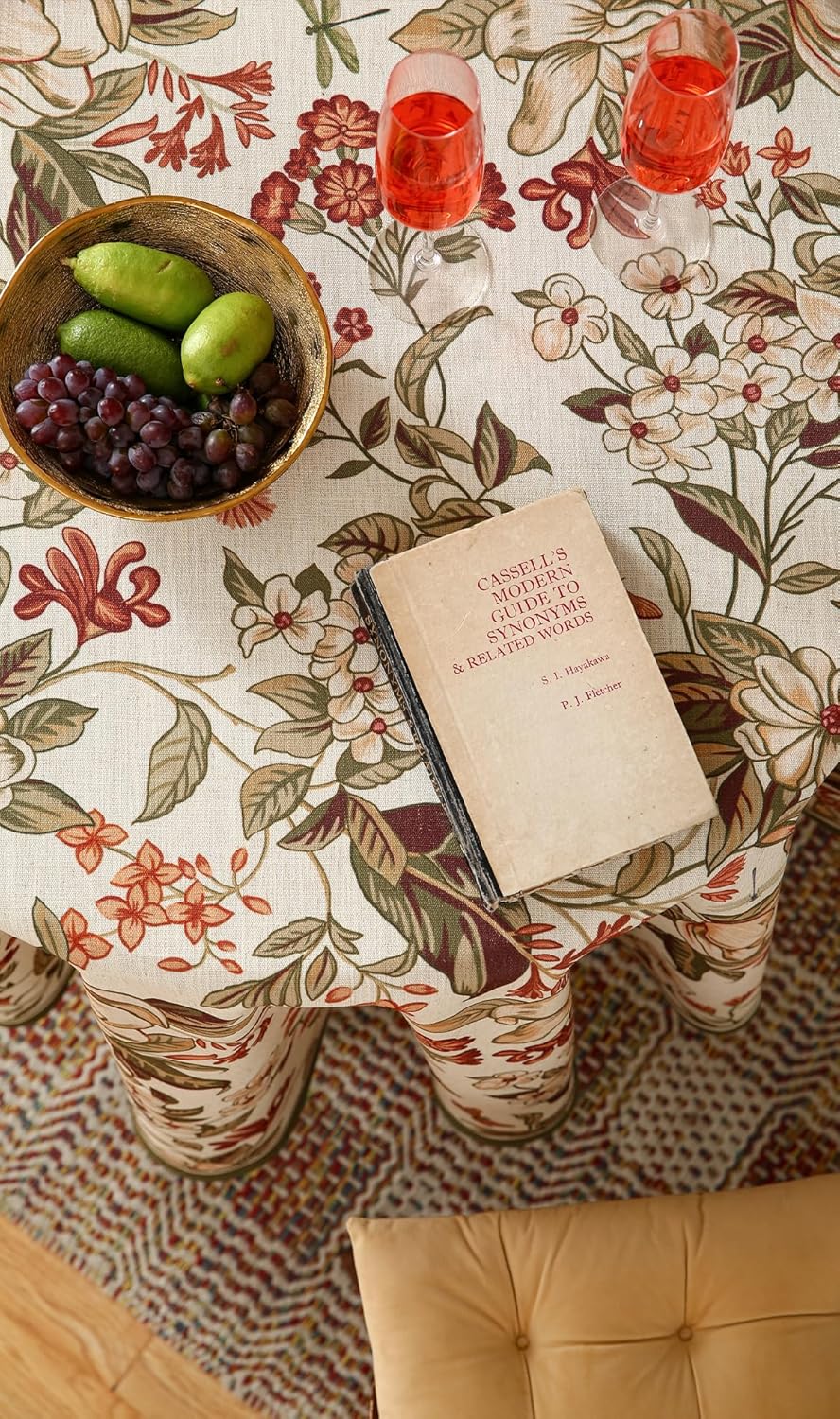 ISAENNE Designer Bohemian Linen Round Table Cloth,Colorful Floral Pattern Tablecloth,Wrinkle Resistant Decorative Tablecloths for Dining Thanksgiving Kitchen Party,Diameter 67"-Grace A