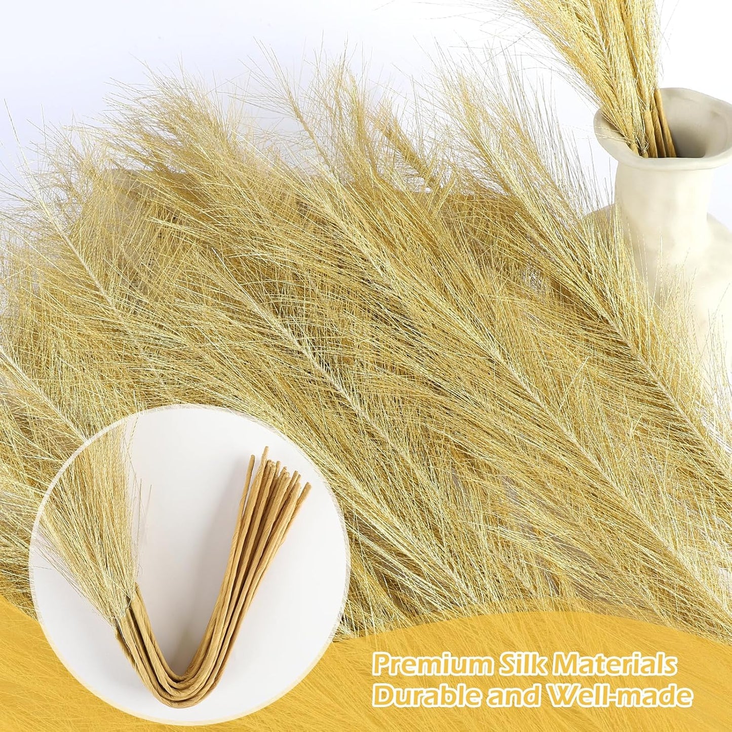 Gold Pampas Grass Decor 30 Pcs 21.7 Inch Faux Pampas Grass Bulk Artificial Dried Flowers Small Vase Filler Pompas Grass.
