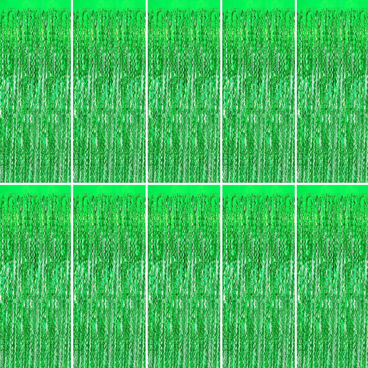 Green Foil Fringe Tinsel Curtain Backdrop, 10pcs Green Streamers Party Decorations for Birthday, Dinosaur Parties, Football Party, Jungle Theme, Easter,St Patricks Day, Door Hanging Decor