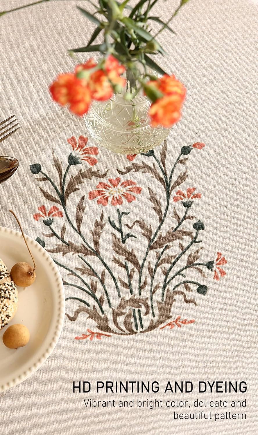 ISAENNE Floral Tablecloth for Round Tables,Linen Table Cloth with Double-Edged Lily Pattern,Heavy Durable Table Cover for Dining Thanksgiving Kitchen Decor Party Christmas,Diameter 67"