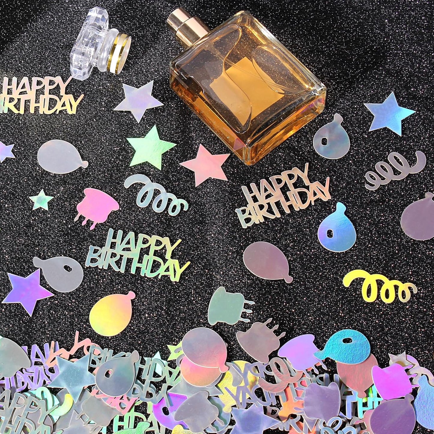 Happy Birthday Confetti for Table Iridescent Balloon Star Shaped Table Scatter Suitable for Disco Themed Birthday/Anniversary Party Decorations