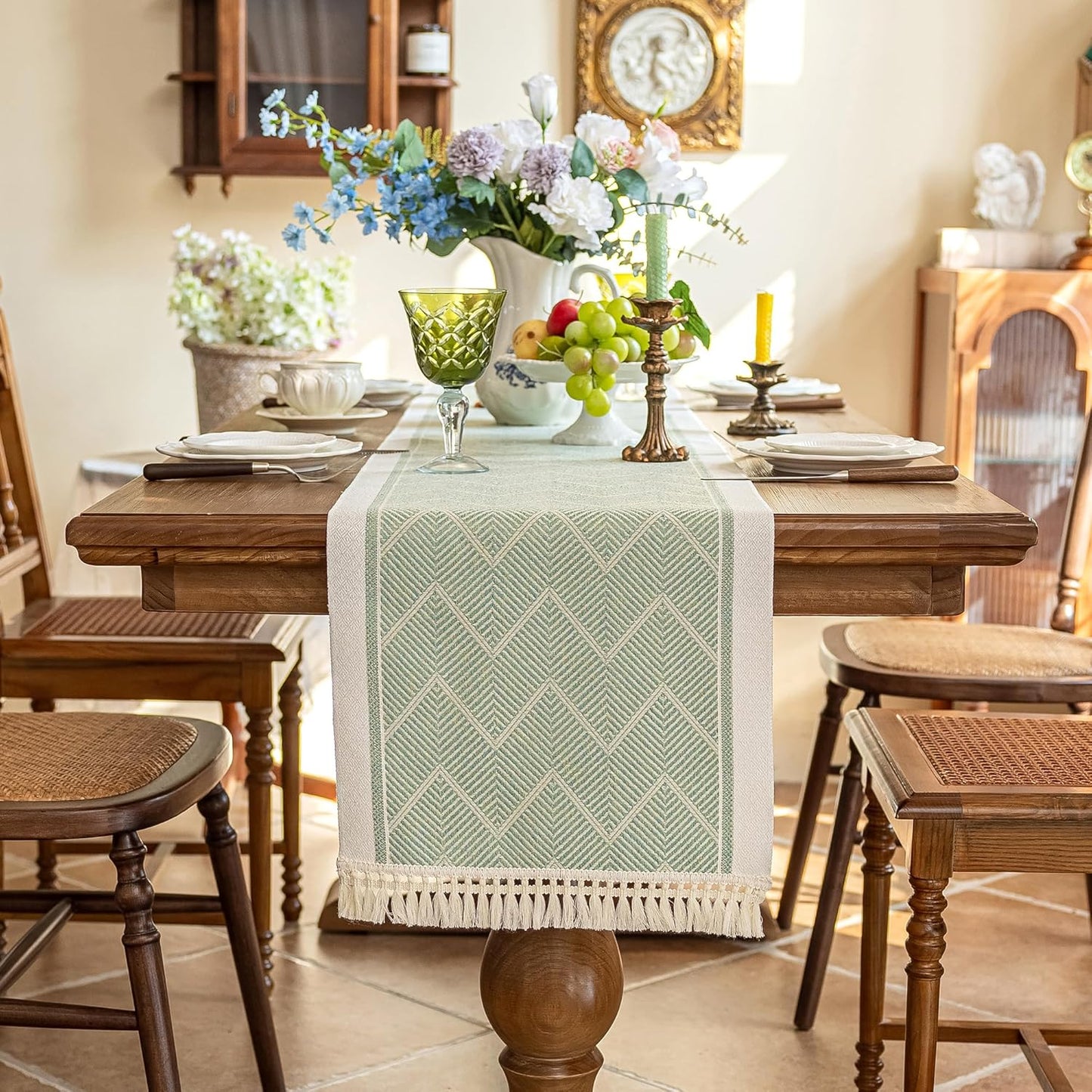 Table Runners 95 Inches,Waterproof Boho Table Runner with Tassel Fringe,Table Runner for Party Coffee Table