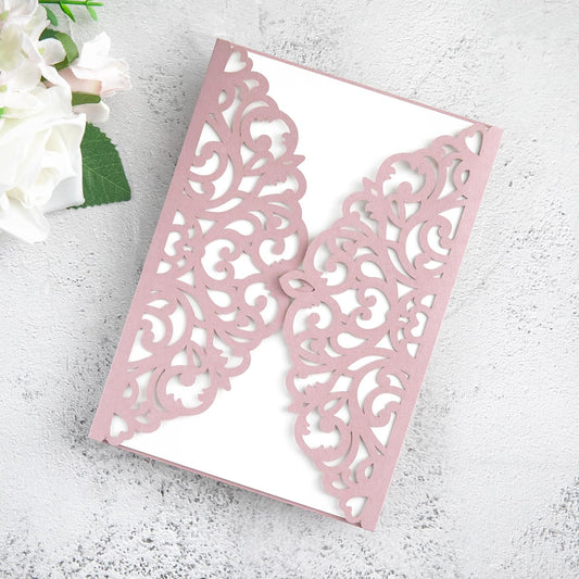 20Pcs Dusty Rose Laser Cut Invitation Cards With Blank Inner Sheets for Wedding Cards Bridal Shower Engagement Quinceanera Invitation (No Envelopes)