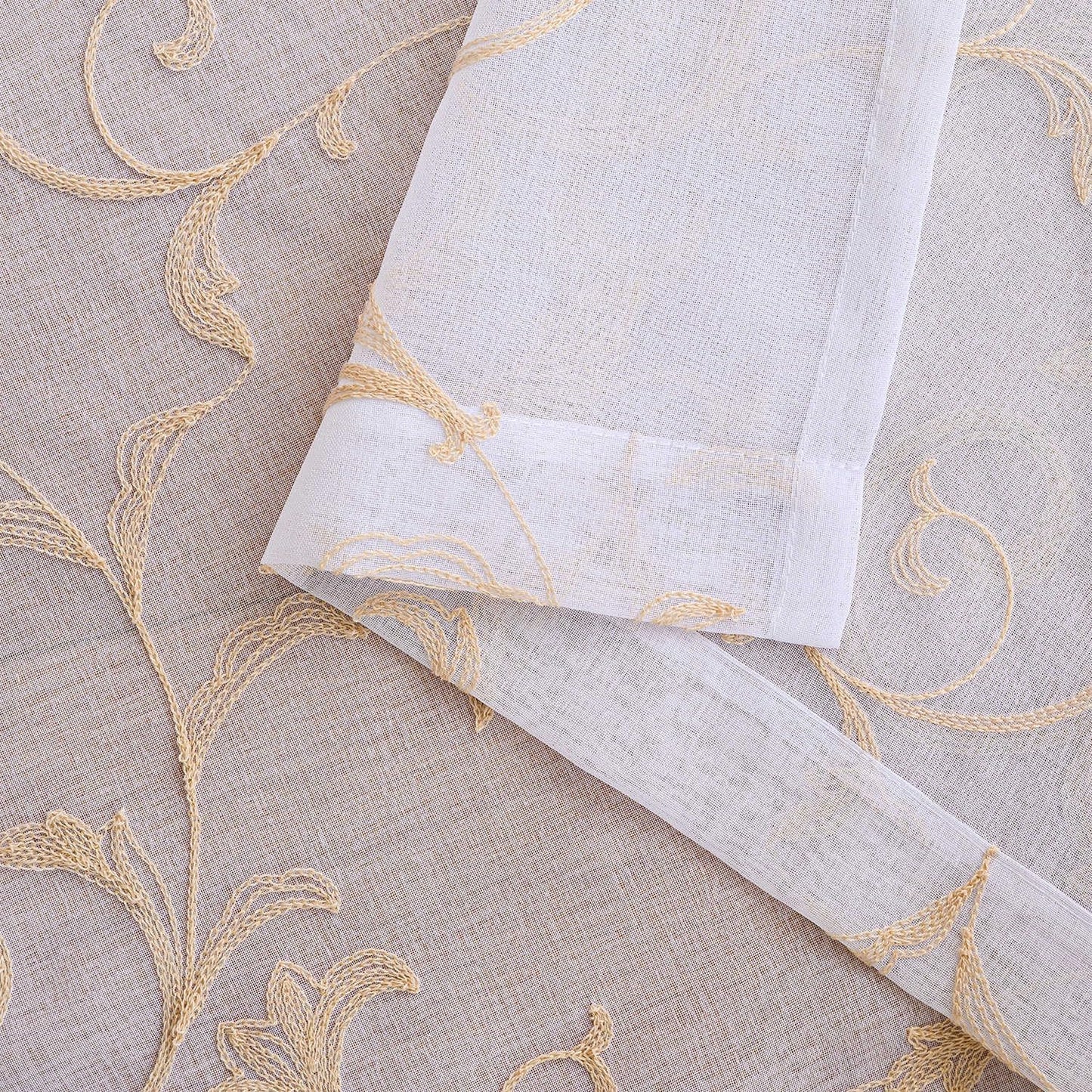 MYSTIC-HOME Sheer Curtains White 63 Inches, Boho Curtains for Bedroom Rod Pocket Farmhouse Drapes with Floral Patterned for Living Room, Embroidery Panels Vintage Country Curtains Set of 2, 52"x 63".