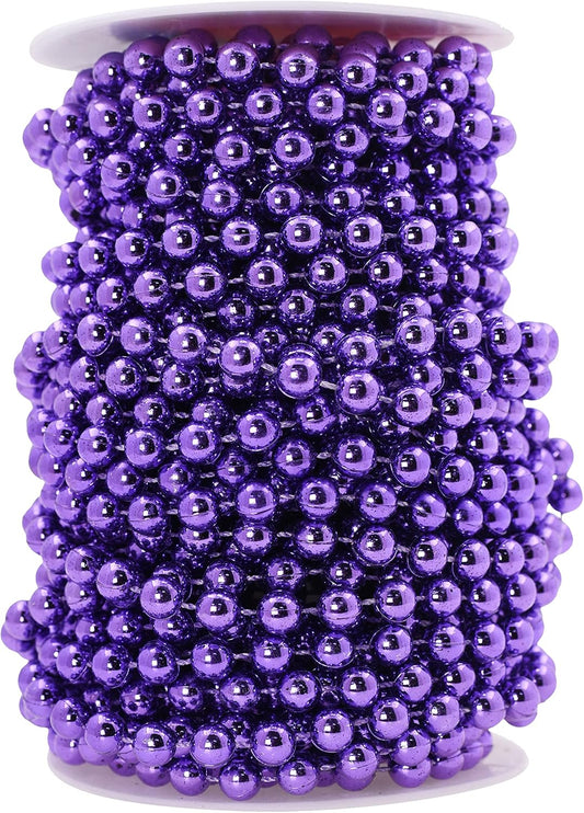 Mandala Crafts 8mm Faux Purple Pearl Beads Roll - 20 Yards Strand of Fake Pearls Chain Garlands Spool String for Christmas Tree, Wedding, Party, Vases, DIY Decoration