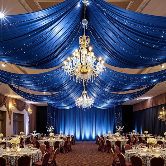 PartyVillage 2 Panels 5ftx30ft Royal Blue Ceiling Drapes for Wedding Parties – 30 FT Extra Long Thick Polyester Wrinkle-Free Drapery Tent Decor Decorations for Birthday Party Ceremony Stage Swag