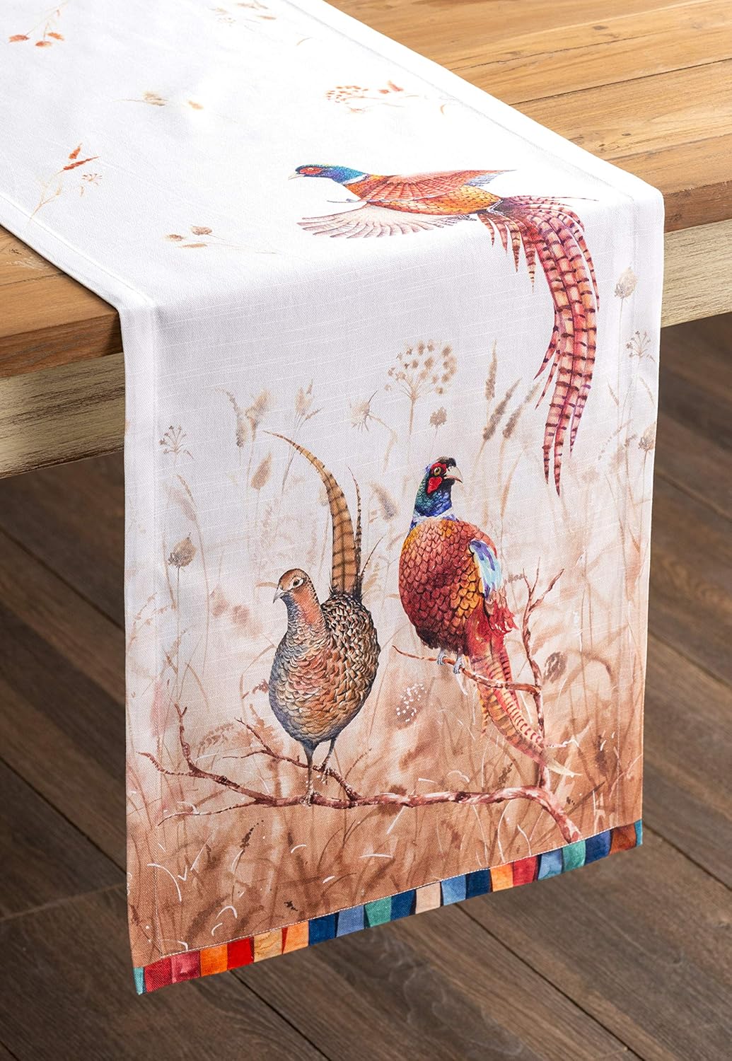 Maison d' Hermine Table Runner 100% Cotton Single Layer Table Runners 60 inches Long for Thanksgiving Christmas Decorations Home Kitchen Dining Party Wedding (Faisan D'Automne, 14.5" x 60")