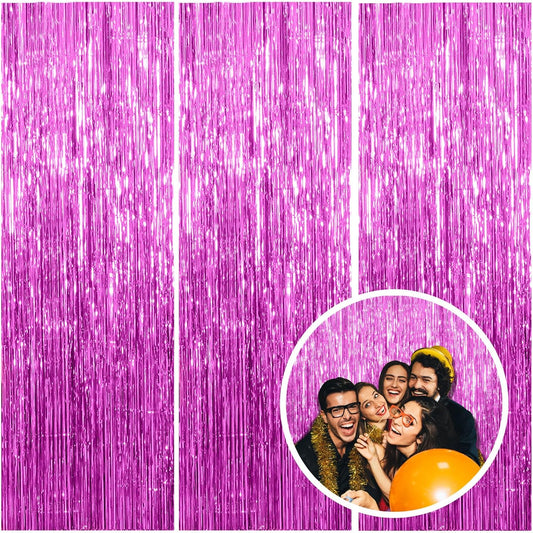 3 Pack Hot Pink Backdrop Curtain Birthday Party Decorations Tinsel Streamers Foil Fringe Backdrop New Years Bachelorette Graduation Engagement Party Decorations Hot Pink Photo Booth Backdrop