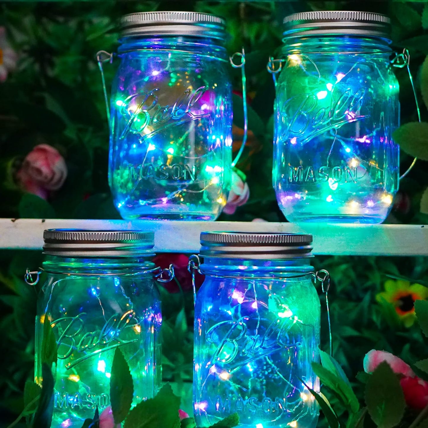 SunKite Solar Mason Jar Lights, 12 Pack 30 LED Waterproof Fairy Firefly Jar Lids String Lights with Hangers(NO Jars), Patio Yard Garden Wedding Decoration - Multicolored1