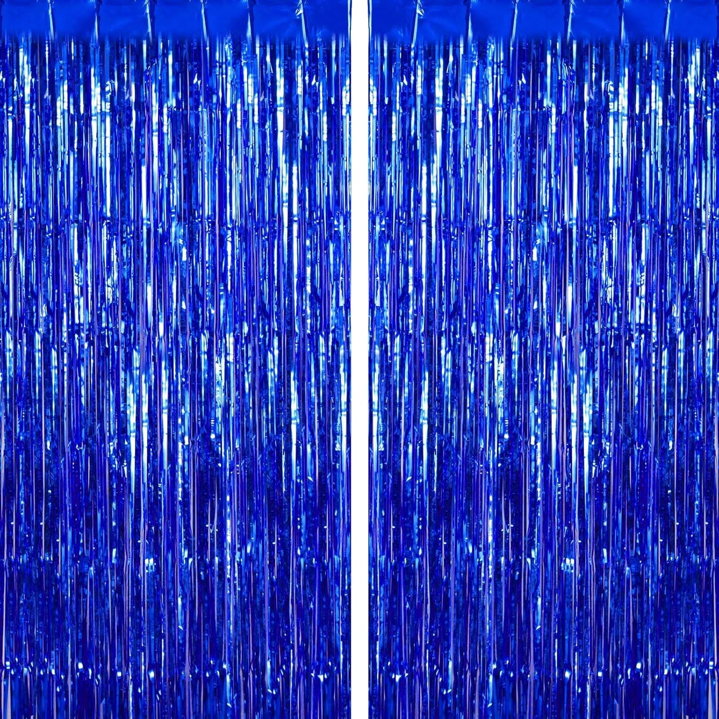 2 Pack Blue Fringe Curtains Foil Shiny Fringe Backdrop Tinsel Door Streamers Foil Curtains for Birthday Wedding Engagement Bridal Shower Celebration Party Decorations Large