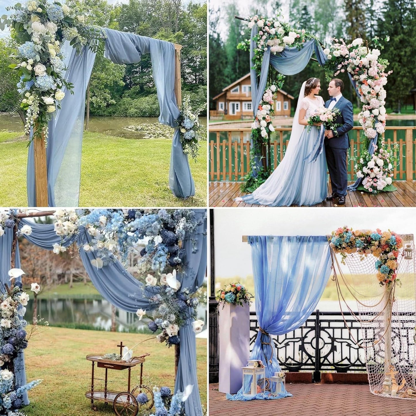 4 Panels Wedding Arch Draping Fabric 28" x 20Ft Wedding Arch Drapes Chiffon Fabric Drape Sheer Backdrop Curtain for Nuptials Party Ceremony Birthday Arbor Drapery Reception Ceiling Decor(Dusty Blue)