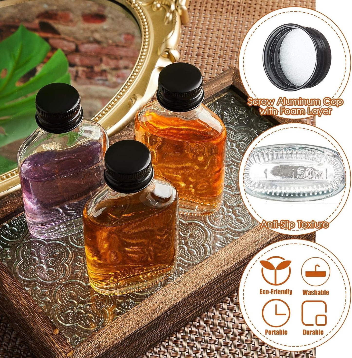 Patelai 16 Pcs Clear Glass Bottles with Caps Mini Glass Flask Liquor Bottles Empty Alcohol Shot Bottling Small Champagne Container DIY Gift for Wine Beverages Liquor Drinks Oil Beer (50 ml/ 1.7oz)