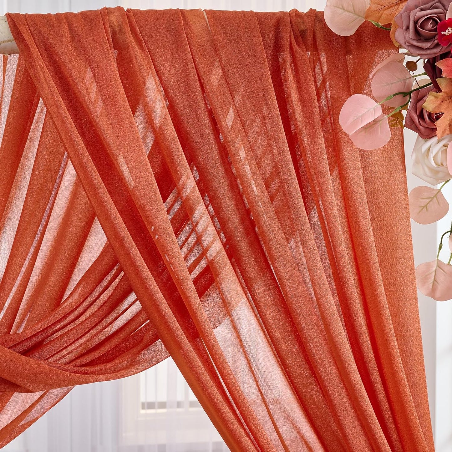 Arch Drapes for Wedding Arch Draping Fabric Terracotta Sheer Backdrop Curtain for Ceremony Bridal Party Decor 19Ft Length x 28" Width 2 Panel