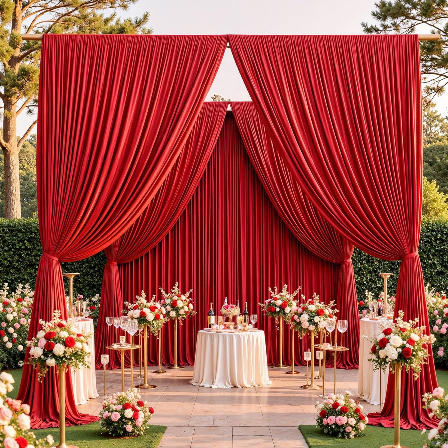 30ftx10ft Red Backdrop Curtains for Parties, Wrinkle Free 6 Panels 5x10ft Silky Photo Backdrop Drapes Back Drop Cloth for Wedding Birthday Photography Baby Shower Background Decor