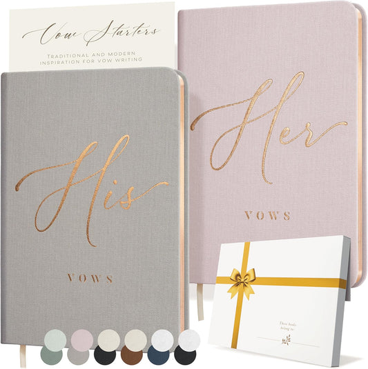 Vow Books His and Hers - Linen Wedding Vow Books Perfect as Bride & Groom Gifts, Wedding Registry Ideas - His & Hers Gifts Wedding Vow Book - Wedding Essentials & Accessories [Blush & Grey]