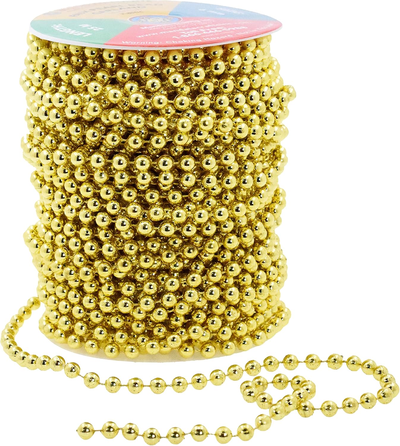 Mandala Crafts 6mm Faux Metallic Gold Pearl Beads Roll - 27 Yards Strand of Fake Pearls Chain Garlands Spool String for Christmas Tree, Wedding, Party, Vases, DIY Decoration