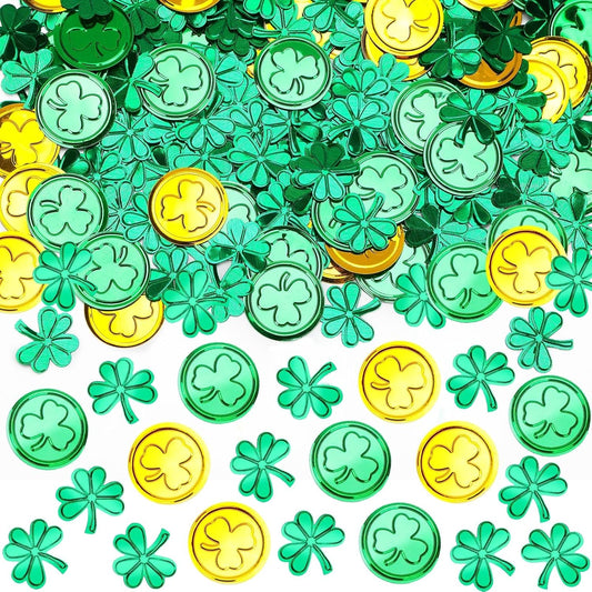 MARFOREVER St. Patrick's Day Shamrock Confetti, Green Gold Shamrock Metallic Foil Glitter Confetti Clover Scatters Table Centerpiece Decorations for St Patrick's Day Party Irish Birthday Supply Favors