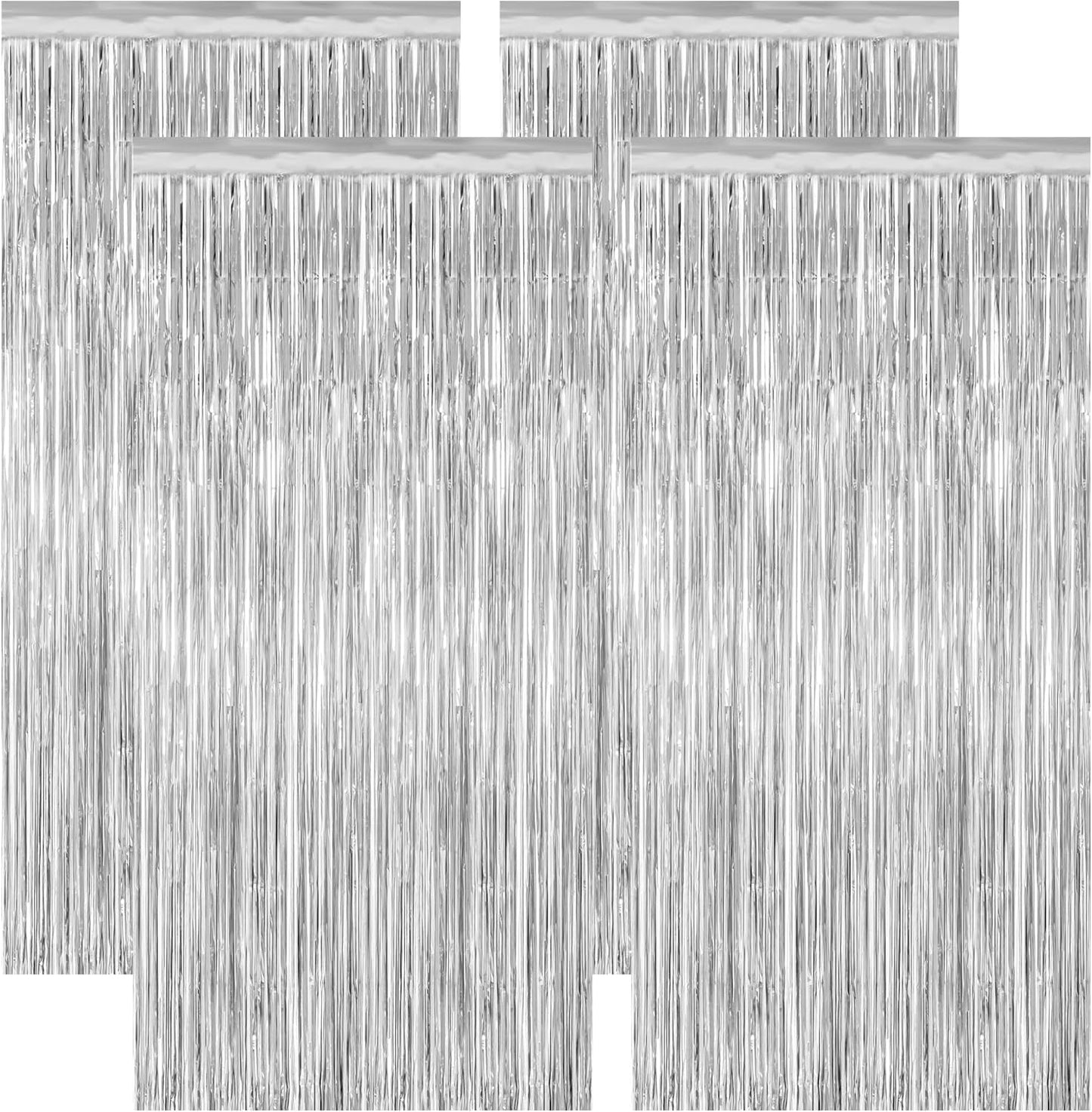 4 Pack Party Decorations, Metallic Silver Backdrop, Photo Booth Props Silver Curtains Tinsel Backdrop Foil Streamer, 21st Birthday Decorations Bachelorette Decor