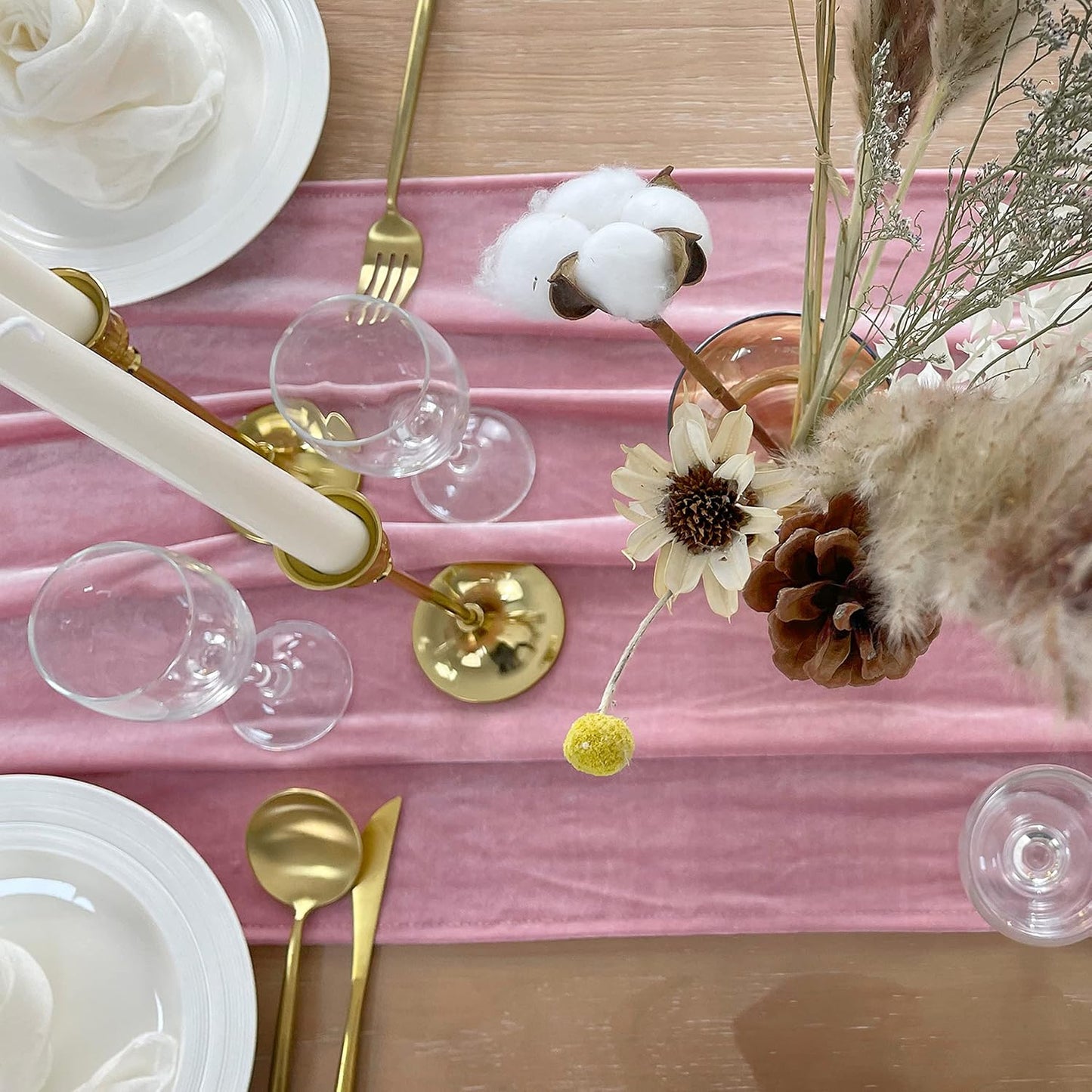 Velvet Table Runner, 10ft Luxurious Wedding Reception Decorations Soft Velvet Fabric Table Linen Overlay for Party (20 x 120 inch, Dusty Rose)