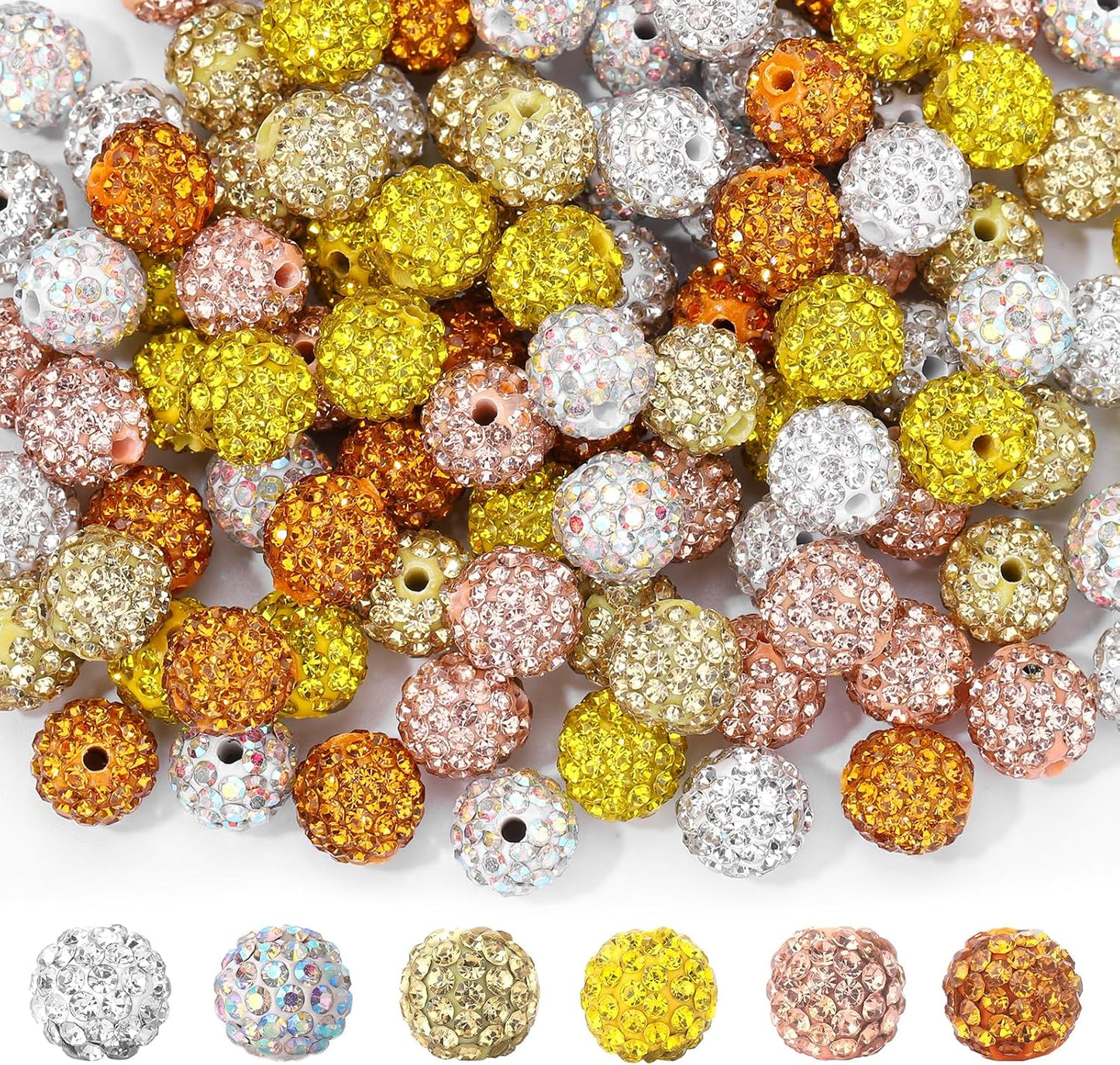 Novani 240pcs 10mm Gold Yellow Round Rhinestone Beads for Jewelry Making, DIY Bracelet, Necklace, Earring, Christmas Decoration