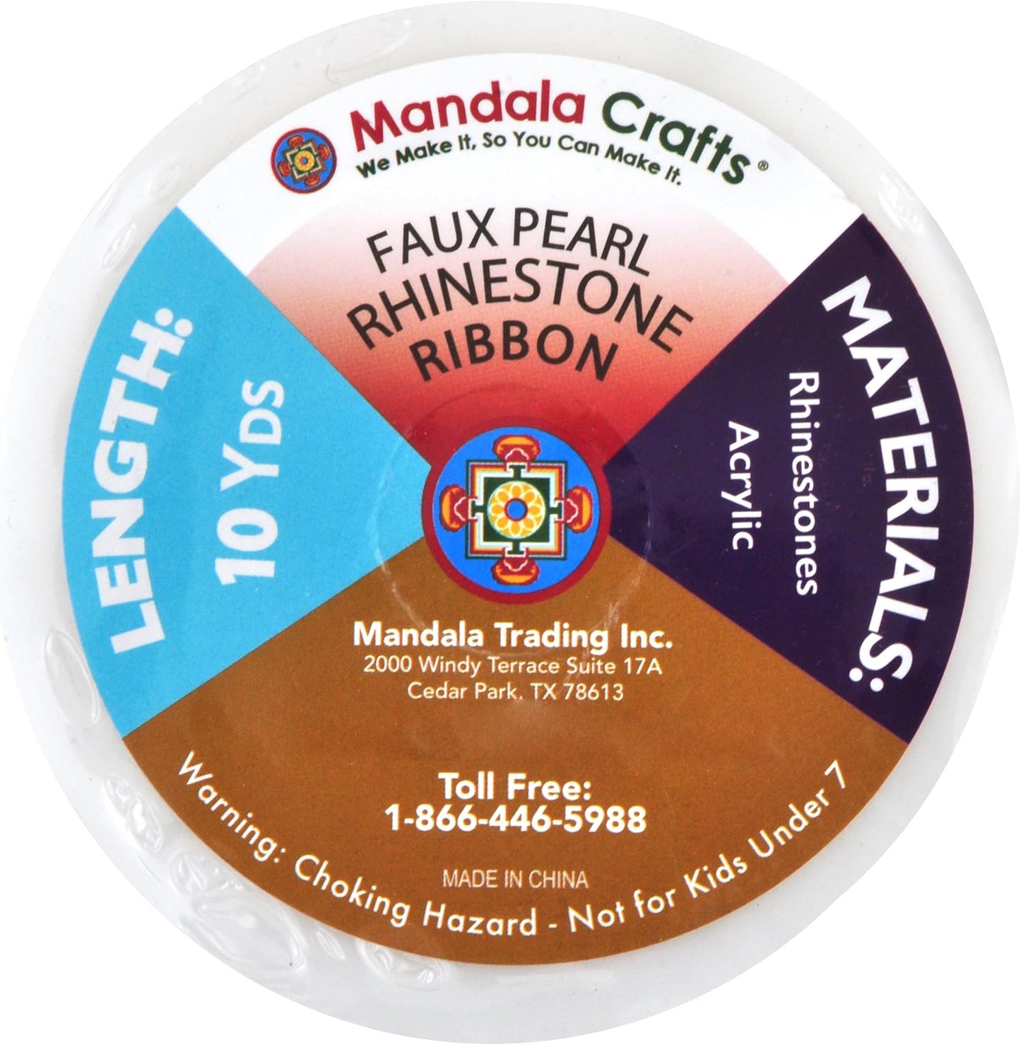 Mandala Crafts 0.25 Inch Crystal Faux White Pearl Beads Roll - 10 Yards Strand of Rhinestones Fake Pearls Chain Garlands Spool String for Christmas Tree, Wedding, Party, Vases, DIY Decoration