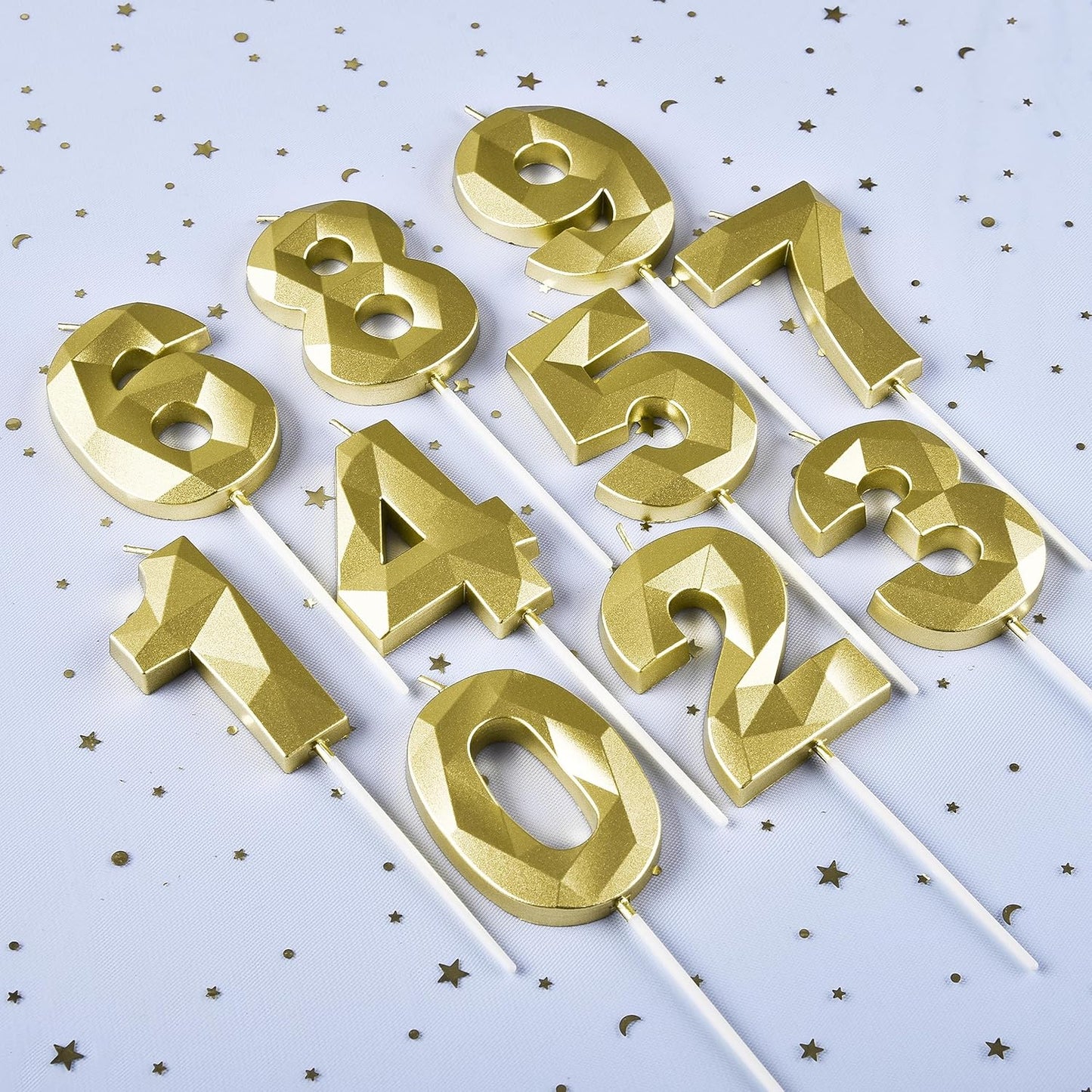 PHD CAKE 2.76 Inch Crystal Gold 0 Number Birthday Candles, Gold Number Candles, Cake Number Candles, Party Celebration