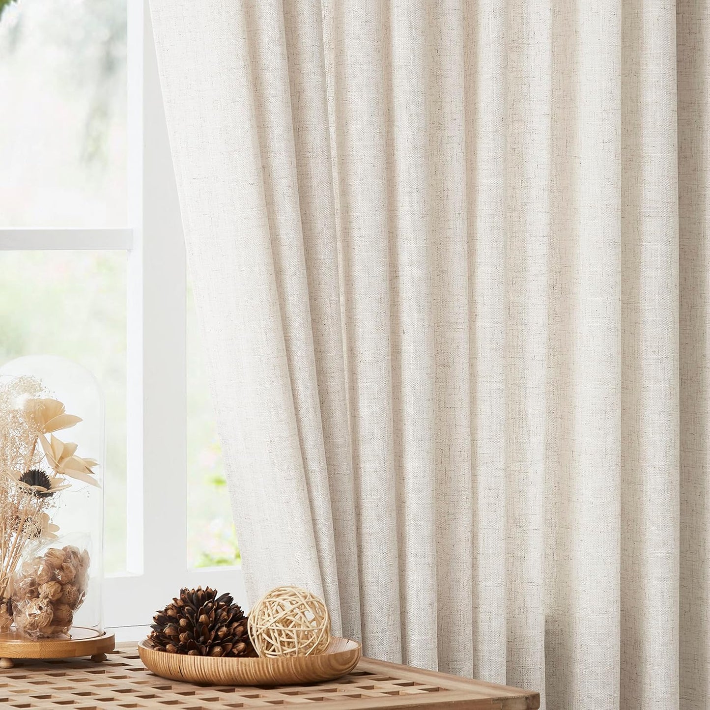 Vision Home Natural Pinch Pleated Semi Sheer Curtains Textured Linen Blended Light Filtering Window Curtains 102 inch for Living Room Bedroom Patio Pinch Pleat Drapes with Hooks 1 Panel 84" Wx102 L