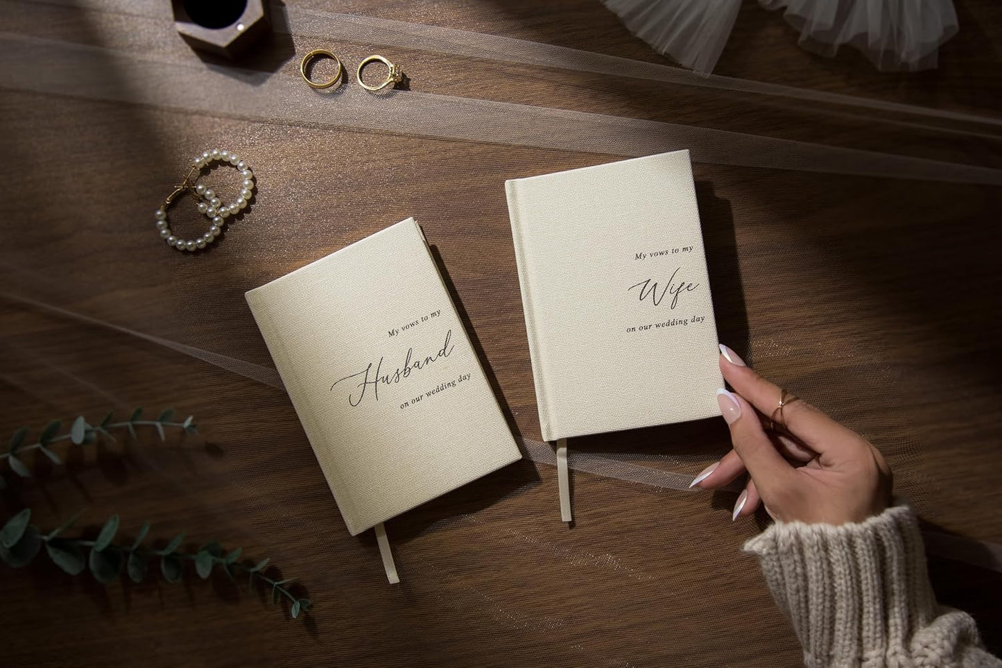 Hard Cover Vow Books (Set of 2) - My Vows to My Husband/Wife Minimalist Pocket Sized Black Embossed Wedding Ceremony Vow Renewal Speech Notebook Planner Journal, Gift for Newly Engaged Couple