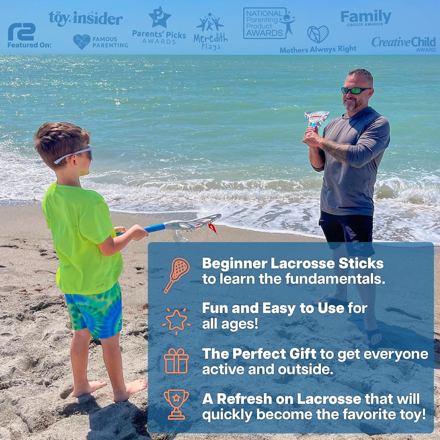 Mini Toss Lacrosse Set – The Ultimate Game for the Backyard and Pool- Fun Gift for Kids - Comes with Water Skipping Ball & Rubber Ball - Comes with Full Size Large Basket for Easier to Catch & Throw