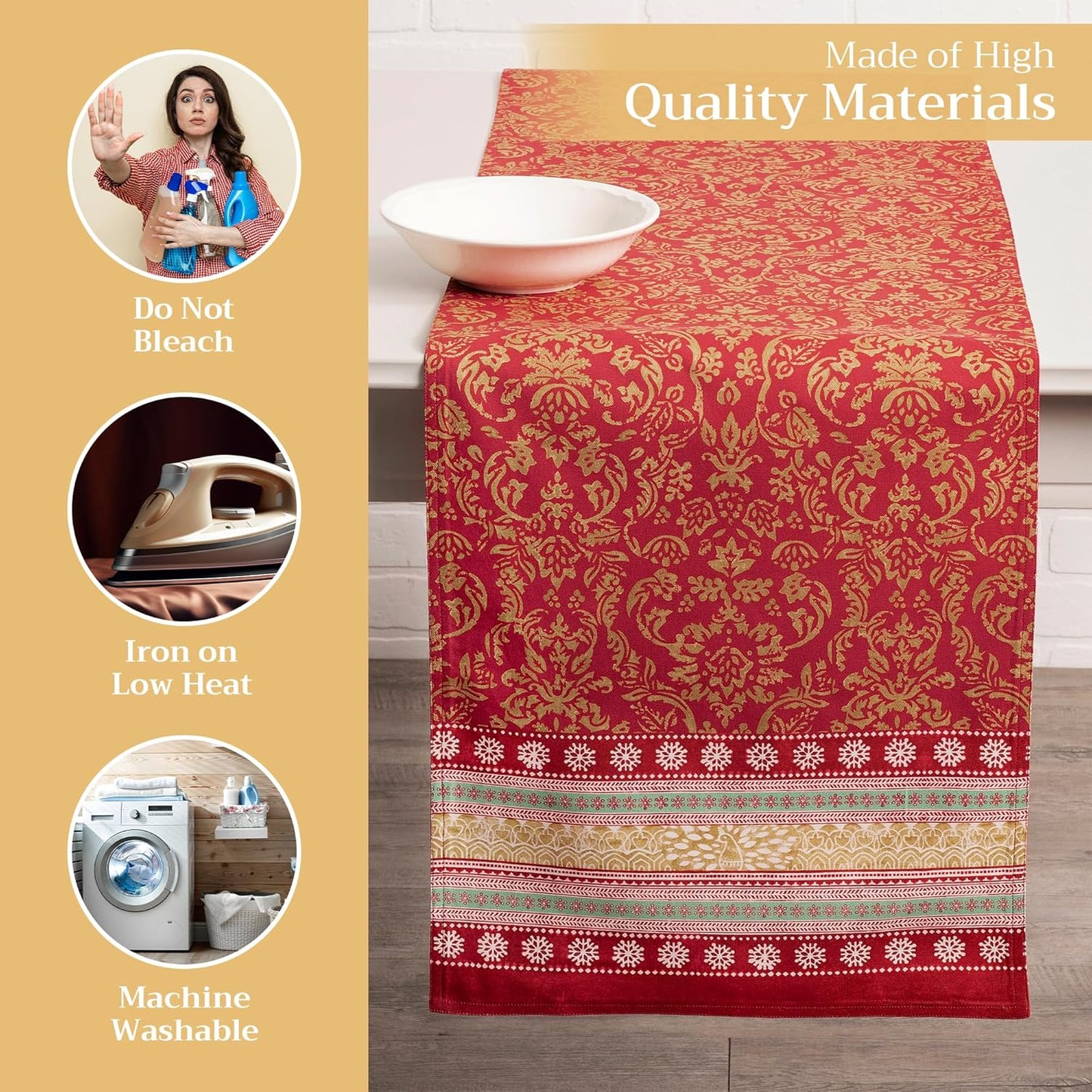 Maison d' Hermine Table Runner 100% Cotton Double Layer Table Runners 72 inches Long for Thanksgiving Christmas Decorations Home Kitchen Dining Party Wedding (Sofia, 14.5" x 72")