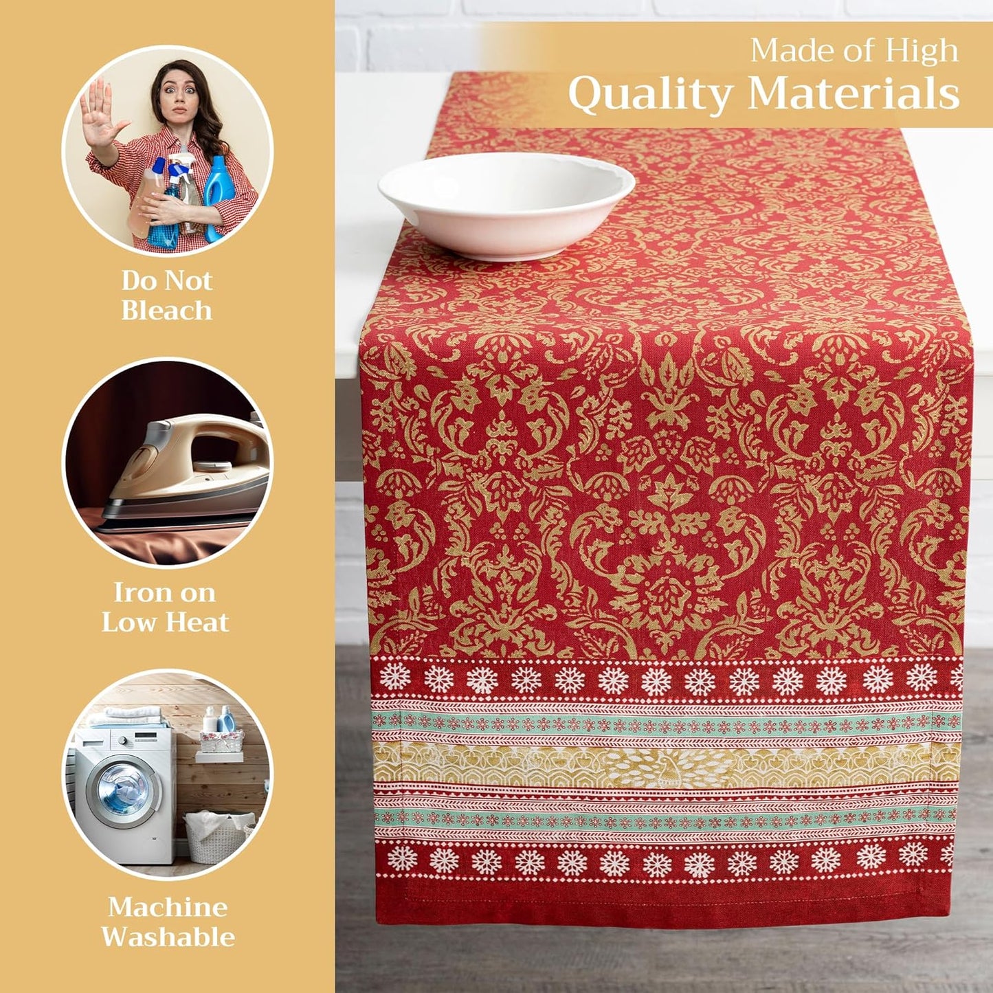 Maison d' Hermine Table Runner 100% Cotton Single Layer Table Runners 72 inches Long for Thanksgiving Christmas Decorations Home Kitchen Dining Party Wedding (Sofia, 14.5" x 72")