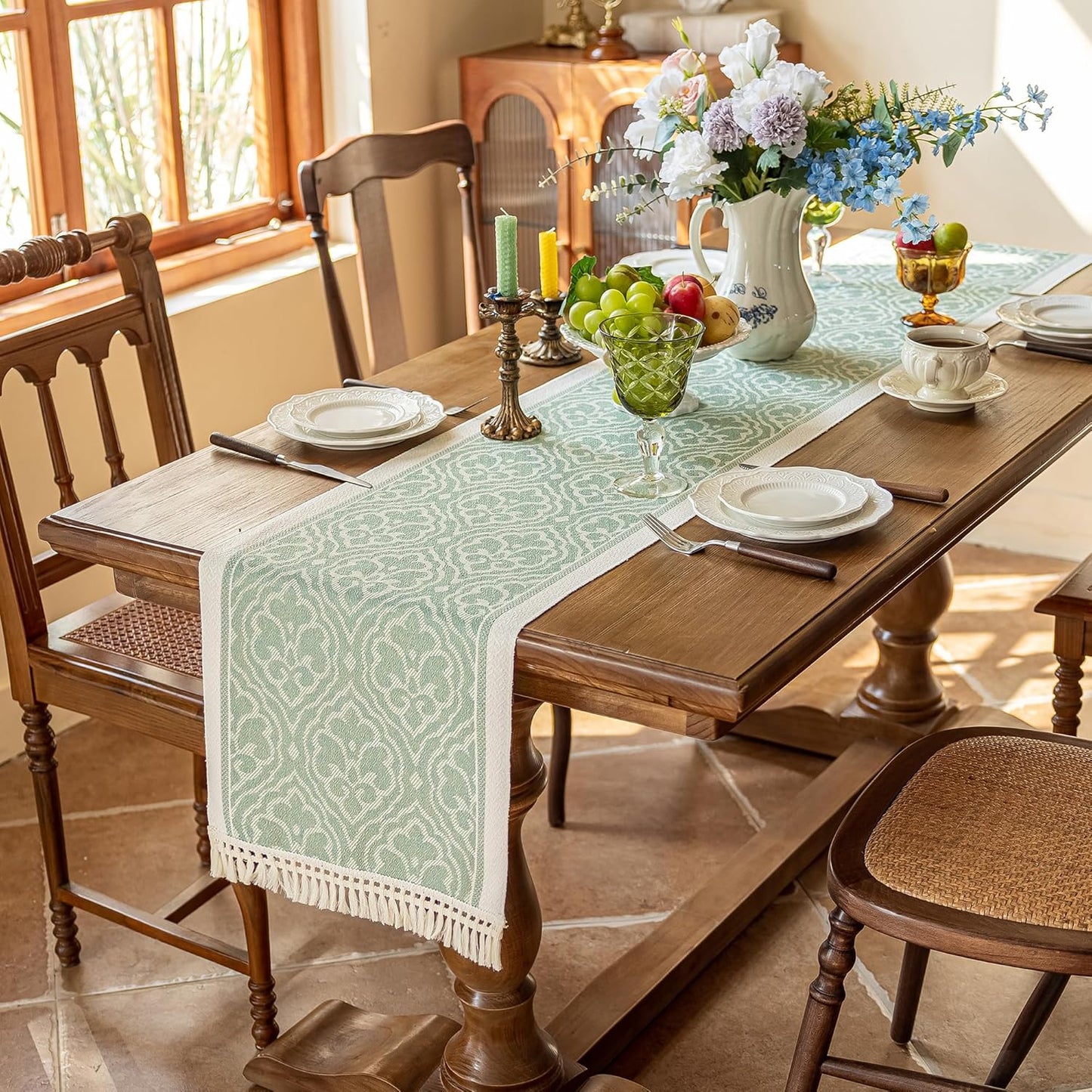 Table Runners 72 Inches Long Waterproof Boho Table Runner with Tassel Fringe,Table Runner for Party Coffee Table